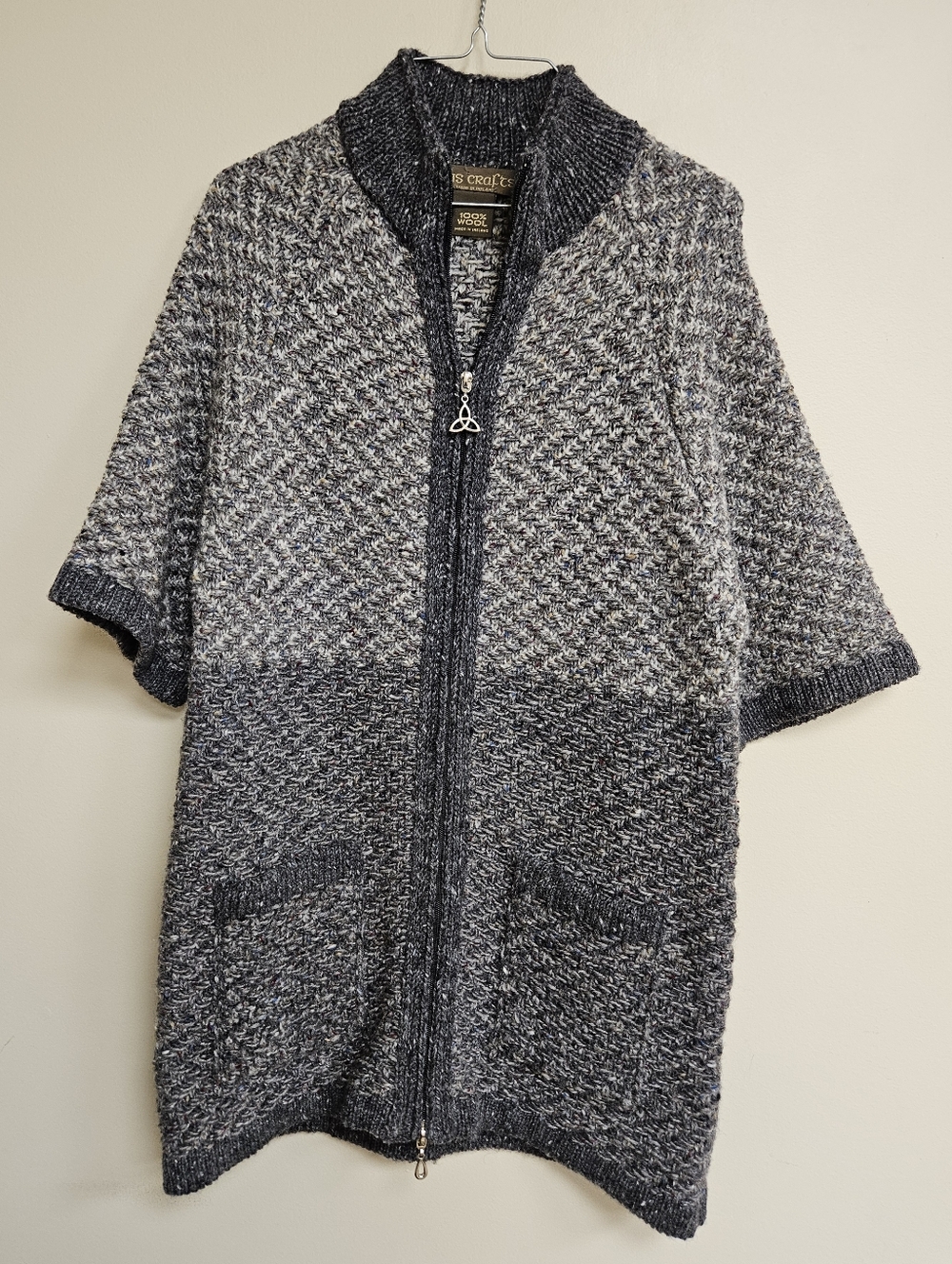 Inis Crafts Full-Zip Irish Knit Wool Zip Up Sweater Colorblock Tunic Ireland S